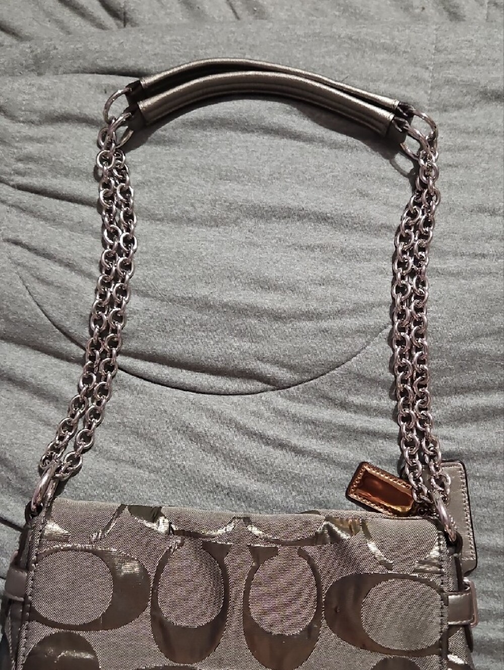 Chain-Handle Shoulder Bag in Metallic Gray - Picture 11 of 14